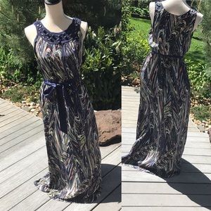 Navy print Anthropologie maxi dress